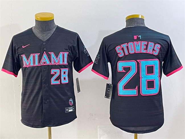 Youth Black Miami Marlins #28 Kyle Stowers 2025 City Connect Limited Stitched Baseball Jersey